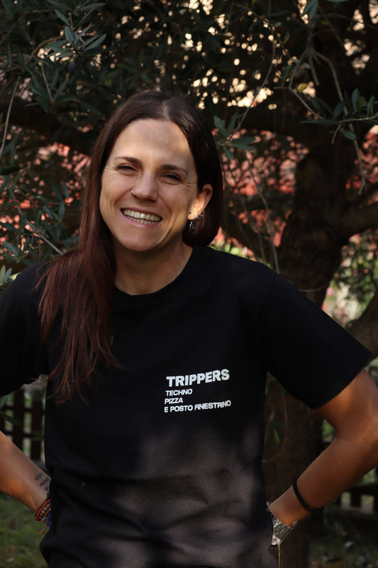 T-shirt 'TECHNO PIZZA E POSTO FINESTRINO'