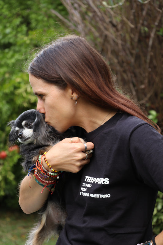 T-shirt 'TECHNO PIZZA E POSTO FINESTRINO'